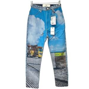 Natasha Zinko Printed Denin Jeans Straight High-Waist Sz 0